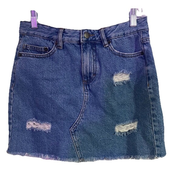 Vintage Y2K Bongo Distressed Denim Mini Skirt Size Medium EUC - Picture 1 of 6